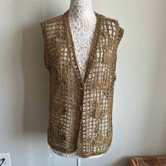 Vintage Gold Crochet Vest - Picture 1 of 6